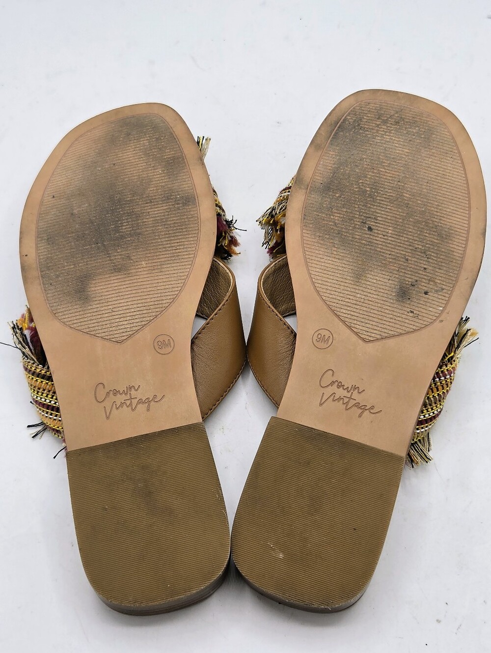 Crown Vintage Somaya Embellished Fringe Flat Sandals Tan Brown 9M - Picture 11 of 16